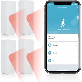 eMylo WiFi Motion Sensor,Smart Motion Detector,App Notification Alert,Infrared Motion Sensor,Wireless Home Security System, PIR Motion Detector Compatible with Alexa and Google Assistant(4 Packs)