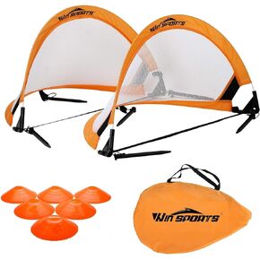 WIn SPORTS Foldable Pop Up Soccer Goal Pro 2 Portable Soccer Nets with Carrying Case and Training Cones,Practice in Backyard,School,Kids and Adults,Choose from 2.5', 4' Sizes