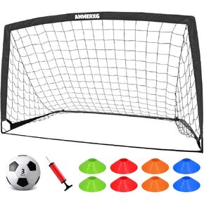ANMERXG 6x4FT 9x5FT Kids Soccer Goals for Backyard, 6'x4'/9'x5' Portable Soccer Goal with Ball and Cones Soccer Net Set Training Equipment