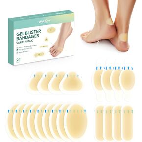 Gel Blister Bandages Hydrocolloid Bandages - Welnove 21ct Blister Cushions - Blister Bandages for Heel, Toe & Foot - Blister Pads for Prevention & Recovery - Water Resistant Bandages