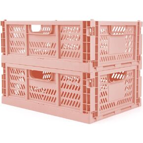 Domiella 2-Pack Crates for Storage, Storage Crates Plastic Stackable, Foldable Crate for Office Home Kitchen Bedroom Bathroom (Large, Golden Yellow)