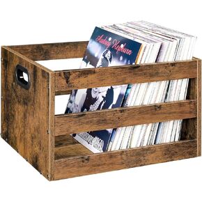 Vinyl Record Storage Organizer, Record Storage Display Holder, Vintage Wood File Storage Crate, Cube Photo Album Storage Box, for Albums, Files, Photo Albums, Rustic Brown MCW01FG