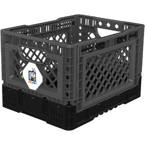 Bigant Heavy Duty Collapsible & Stackable Plastic Milk Crate - Snap Lock Foldable Industrial Garage Storage Bin Container Utility Tote Basket (Charcoal Gray, 1 Small Crate) in Kuwait