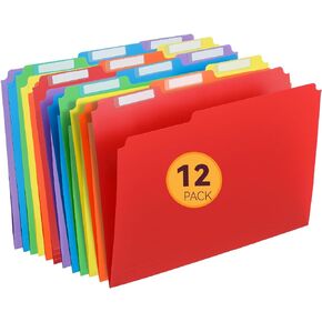 مجلدات ملفات بلاستيكية، 12 حزمة، مجلدات مانيلا ملونة مقاس 8.5 بوصة × 11 بوصة، علامة تبويب 1/3 قطع مع 24 ملصقًا ملونًا، مقاس الحروف in Kuwait