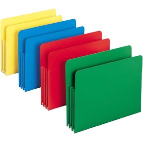 Smead Poly File Pocket, Straight-Cut Tab, 3-1/2" Expansion, Letter Size, Assorted Colors, 4 per Box (73500)