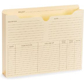 Blue Summit Supplies 50 Project File Folders, Reinforced Straight Cut Tab, 2 Inch Expansion Pocket, Preprinted Project Management Folder Design, Letter Size, Manila, 50 Pack