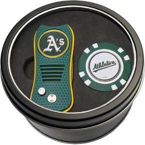 مجموعة هدايا Team Golf MLB أداة Switchblade Divot ورقاقة، تتضمن 2 علامات كروية من المينا على الوجهين، تصميم حاصل على براءة اختراع، ضرر أقل للأخضر، آلية Switchblade