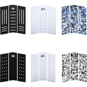 AQUBONA 3 Piece Stomp Pad Surfboard EVA Traction Pad with 3M Adhesive Professional Tail Pad/Applies All Boards - Surfboards, Shortboards, Longboards, Skimboards/Black White Blue