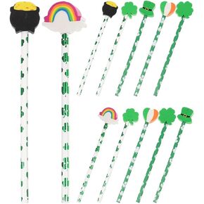 24Pcs St. Patrick's Day Pencils Cute Wood Pencils Irish Clover Hat Rainbow Pencils Stationery (Random Style)