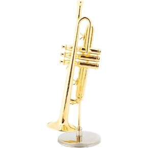 Miniature Trumpet Model, Brass Delicated Golden Mini Trumpet Mini Instrument Ornament Decoration Instrument Model Musical Ornaments Musical with Stand and Case