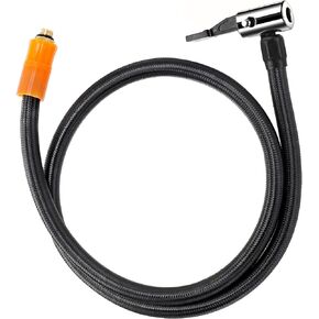 31" Extended Tire Inflator Hose Adapter & Converting Nuts - Lock On Air Chuck with Hose and Fine Thread Schrader Valve, Convert Twist On to Lock On Connection for Tire Pump.
