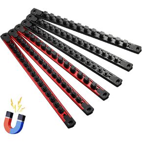 Magnetic Socket Organizer, 1-Piece Heavty Duty Aluminum Socket Holder, Socket Rail for Tool Box, Premium Quality 360° Swivel Socket Rack with 12 Clips for 1/2-Inch(Black)