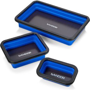 Collapsible Magnetic Parts Tray Set - 3 Different Size Tool Trays for Screw, Bolts, Nuts, Washers, Pins and Other Small Metal Parts, Mechanic Tool Gifts for Men - Red