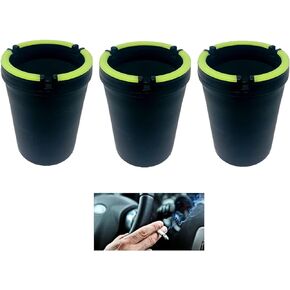 (3 Pack Jumbo) Glow in the Dark Butt Bucket Ashtray Cigarette Self-Extinguishing Cup Car Ash Holder Portable Truck Home Office Black