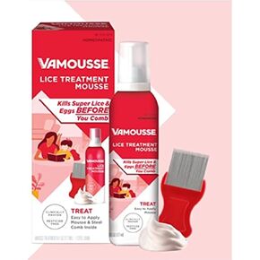 Vamousse Lice Treatment Mousse (6 fl oz), Clinically Proven to Kill Super Lice & Eggs, Easy to Apply & Rinse, Gentle and Effective, Includes Reusable Steel Comb