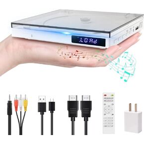Mini DVD Player with HiFi Built-in Speakers, Region Free DVD Players for TV, HDMI & AV Output, Super Small CD/DVD Player with USB Input, NTSC/PAL System, HDMI&AV Cables, Remote Control Included