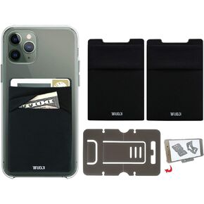 RFID Blocking Phone Card Wallet - Double Secure Pocket - Ultra-Slim Self Adhesive Credit Card Holder Card Sleeves Phone Wallet Sticker All Smartphones(Black)-2PC