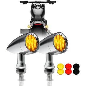 DREAMIZER 4PCS Motorcycle Mini Stalk Arrow Turn Signal Lights 14 LED Indicators Front Rear Amber Lamp Motorbike Blinker Compatible with Yamaha Suzuki Kawasaki Honda (Smoked Lamp Housing) in Kuwait