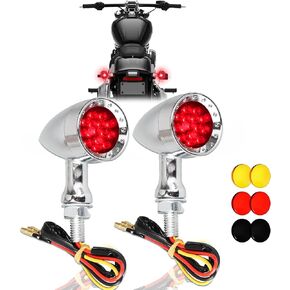 DREAMIZER 4PCS Motorcycle Mini Stalk Arrow Turn Signal Lights 14 LED Indicators Front Rear Amber Lamp Motorbike Blinker Compatible with Yamaha Suzuki Kawasaki Honda (Smoked Lamp Housing)