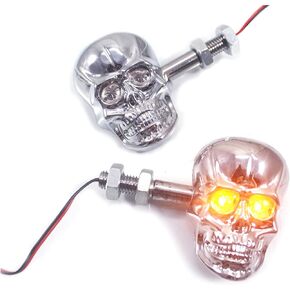PerfecTech Motorcycle 10mm Screw Skull Head LED Amber Turn Signal Indicator Light (Chrome)