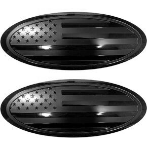 Sadkunf 2Pcs 9.5 inch Replacement for Ford F150 Emblem Overlay Front Grille/Tailgate Rear Aluminum Oval American Flag Badge Fit 2015-2021 Years (2Pcs Black, 9.5 inch)