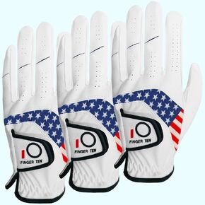 Amy Sport Golf Gloves Men Right Handed Golfer Left Hand 3 Pack Leather All Weather Grip Soft Breathable Flexible for Mens