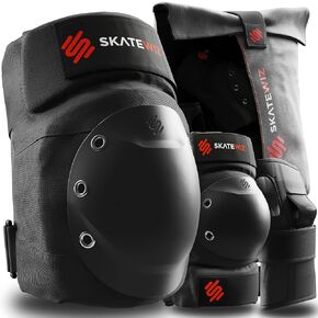SKATEWIZ Adult Knee elbow Pads Roller Skate Pads Adult Women [6pc] SHIELD Size M in Orange - Elbow Pads Set Wrist Guards - skating protective gear adult skate - Roller skate Skateboard Youth