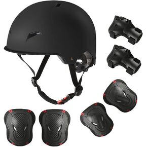 Skateboard Bike Helmet for Adults Adjustable Knee Elbow Pads Wrist Guards Protective Gear Helmets Set Teens for Bicycle Cycling Skate Scooter Bicycle Helmet for Youth