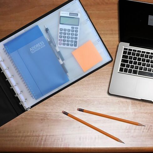 مجلد فحص تنفيذي، مظهر وملمس جلد مبطن باللون الأسود، 7 حلقات مع حافظة دفتر شيكات بسحاب، لأوراق مقاس 9 × 13 بوصة، سعة 200 ورقة 3 لكل صفحة لـ 600 شيك in Kuwait