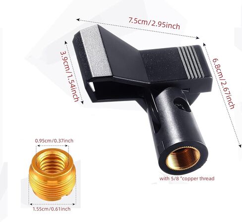 2 حزمة مشبك ميكروفون عالمي، حامل مشبك ميكروفون قابل للتعديل مع محول برغي أنثى 5/8 بوصة ذكر إلى 3/8 بوصة مناسب للميكروفونات السلكية المحمولة اللاسلكية القطر الخارجي 15 مم - 50 مم in Kuwait