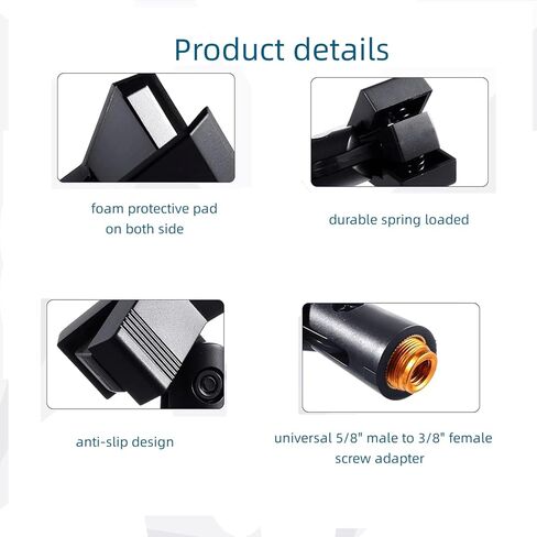 2 حزمة مشبك ميكروفون عالمي، حامل مشبك ميكروفون قابل للتعديل مع محول برغي أنثى 5/8 بوصة ذكر إلى 3/8 بوصة مناسب للميكروفونات السلكية المحمولة اللاسلكية القطر الخارجي 15 مم - 50 مم in Kuwait