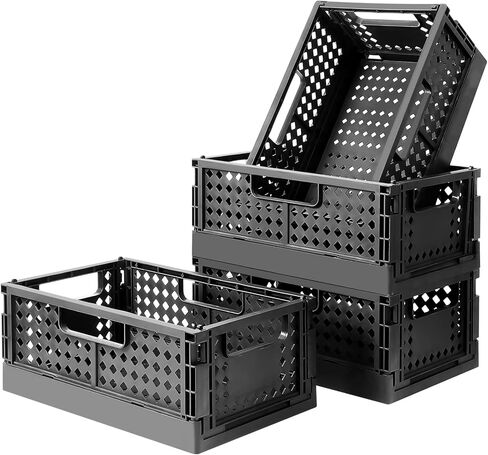 senbowe 4 حزمة سلة تخزين بلاستيكية قابلة للطي لتنظيم الرف، التراص حاوية قفص تخزين قابلة للطي للمكتب، المنزل، المطبخ، غرفة النوم، الفصول الدراسية، المكتب، الحمام (9.4 × 6.2 × 3.7 بوصة) in Kuwait