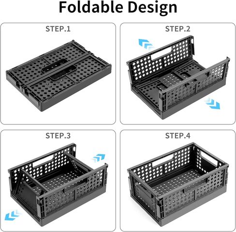 senbowe 4 حزمة سلة تخزين بلاستيكية قابلة للطي لتنظيم الرف، التراص حاوية قفص تخزين قابلة للطي للمكتب، المنزل، المطبخ، غرفة النوم، الفصول الدراسية، المكتب، الحمام (9.4 × 6.2 × 3.7 بوصة) in Kuwait