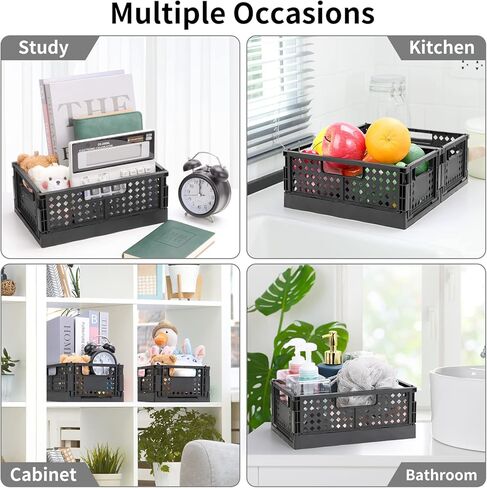 senbowe 4 حزمة سلة تخزين بلاستيكية قابلة للطي لتنظيم الرف، التراص حاوية قفص تخزين قابلة للطي للمكتب، المنزل، المطبخ، غرفة النوم، الفصول الدراسية، المكتب، الحمام (9.4 × 6.2 × 3.7 بوصة) in Kuwait