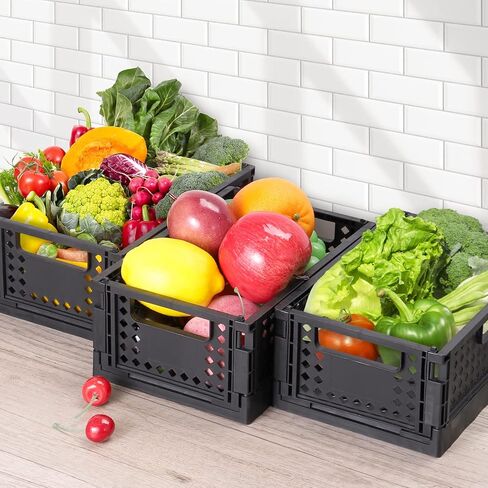 senbowe 4 حزمة سلة تخزين بلاستيكية قابلة للطي لتنظيم الرف، التراص حاوية قفص تخزين قابلة للطي للمكتب، المنزل، المطبخ، غرفة النوم، الفصول الدراسية، المكتب، الحمام (9.4 × 6.2 × 3.7 بوصة) in Kuwait