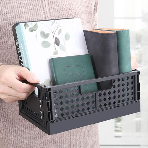 senbowe 4 حزمة سلة تخزين بلاستيكية قابلة للطي لتنظيم الرف، التراص حاوية قفص تخزين قابلة للطي للمكتب، المنزل، المطبخ، غرفة النوم، الفصول الدراسية، المكتب، الحمام (9.4 × 6.2 × 3.7 بوصة) in Kuwait