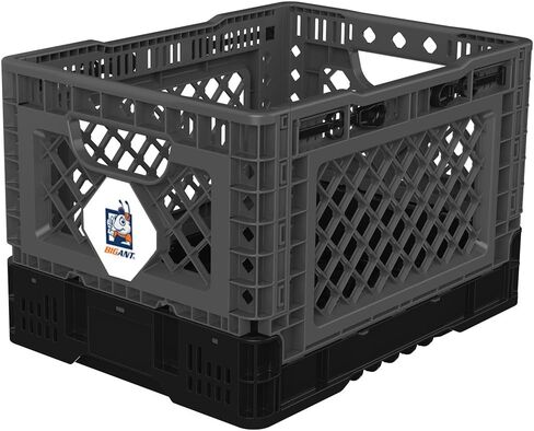 Bigant Heavy Duty Collapsible & Stackable Plastic Milk Crate - Snap Lock Foldable Industrial Garage Storage Bin Container Utility Tote Basket (Charcoal Gray, 1 Small Crate) in Kuwait