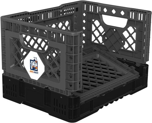 Bigant Heavy Duty Collapsible & Stackable Plastic Milk Crate - Snap Lock Foldable Industrial Garage Storage Bin Container Utility Tote Basket (Charcoal Gray, 1 Small Crate) in Kuwait