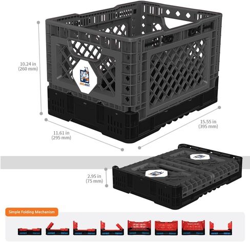 Bigant Heavy Duty Collapsible & Stackable Plastic Milk Crate - Snap Lock Foldable Industrial Garage Storage Bin Container Utility Tote Basket (Charcoal Gray, 1 Small Crate) in Kuwait