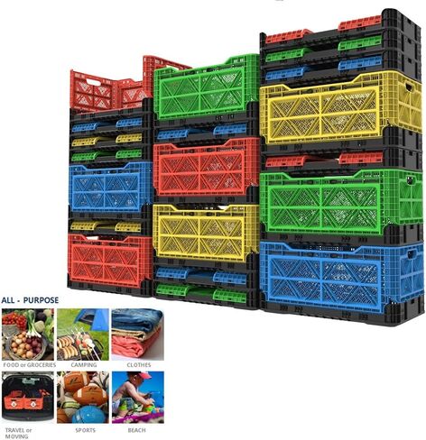 Bigant Heavy Duty Collapsible & Stackable Plastic Milk Crate - Snap Lock Foldable Industrial Garage Storage Bin Container Utility Tote Basket (Charcoal Gray, 1 Small Crate) in Kuwait