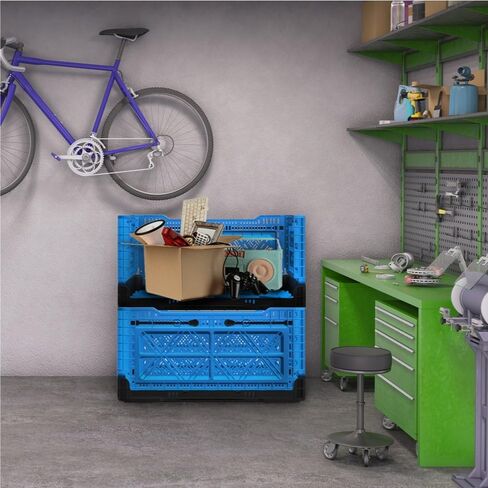 Bigant Heavy Duty Collapsible & Stackable Plastic Milk Crate - Snap Lock Foldable Industrial Garage Storage Bin Container Utility Tote Basket (Charcoal Gray, 1 Small Crate) in Kuwait