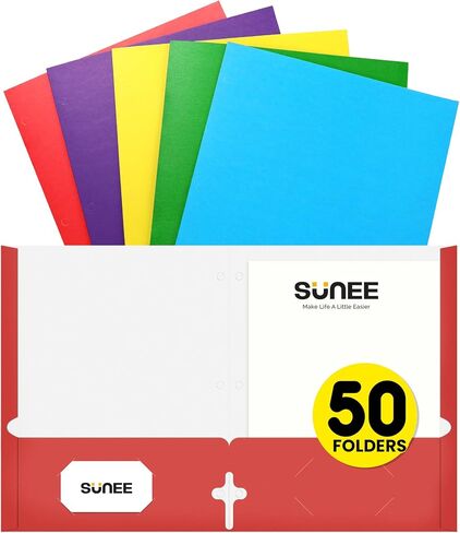 SUNEE Folders with Pockets 3 Hole Punched(50 Pack, Assorted Colors), 2 Pocket Folders Fit Letter Size Paper, Paper File Folder for School Office Home Bussiness in Saudi Arabia