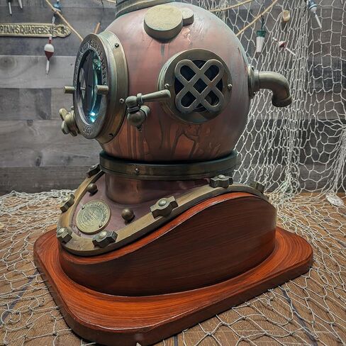 Treasure Gurus Mark V Scuba Dive Helmet Display Stand Wooden US Military Diving Gear Holder Home Office Decor in Saudi Arabia