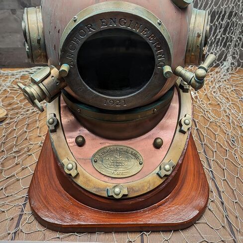 Treasure Gurus Mark V Scuba Dive Helmet Display Stand Wooden US Military Diving Gear Holder Home Office Decor in Saudi Arabia