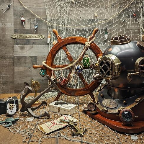 Treasure Gurus Mark V Scuba Dive Helmet Display Stand Wooden US Military Diving Gear Holder Home Office Decor in Saudi Arabia