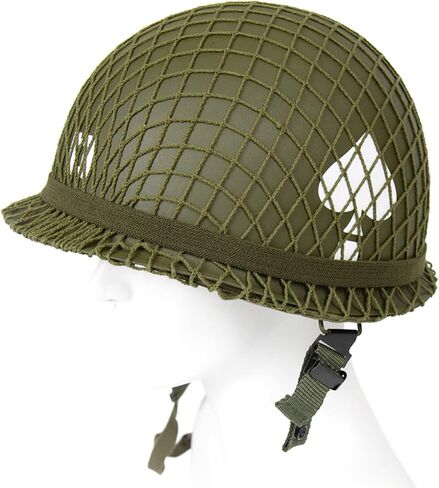 خوذة ANQIAO الحرب العالمية الثانية الأمريكية WW2 M1 مع ملصق الكابتن وحزام الذقن الصلب الشارات الثابتة قذائف مزدوجة باللون الأخضر in Saudi Arabia