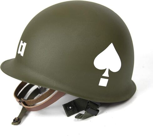 خوذة ANQIAO الحرب العالمية الثانية الأمريكية WW2 M1 مع ملصق الكابتن وحزام الذقن الصلب الشارات الثابتة قذائف مزدوجة باللون الأخضر in Saudi Arabia