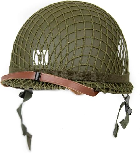 خوذة ANQIAO الحرب العالمية الثانية الأمريكية WW2 M1 مع ملصق الكابتن وحزام الذقن الصلب الشارات الثابتة قذائف مزدوجة باللون الأخضر in Saudi Arabia