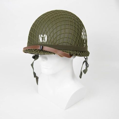 خوذة ANQIAO الحرب العالمية الثانية الأمريكية WW2 M1 مع ملصق الكابتن وحزام الذقن الصلب الشارات الثابتة قذائف مزدوجة باللون الأخضر in Saudi Arabia