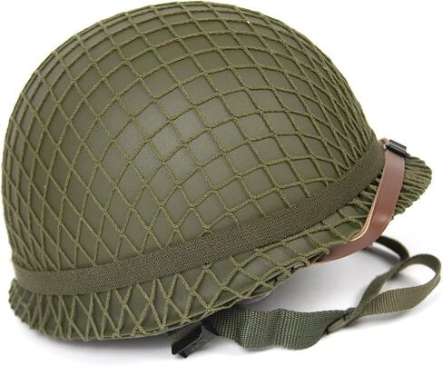 خوذة ANQIAO الحرب العالمية الثانية الأمريكية WW2 M1 مع ملصق الكابتن وحزام الذقن الصلب الشارات الثابتة قذائف مزدوجة باللون الأخضر in Kuwait